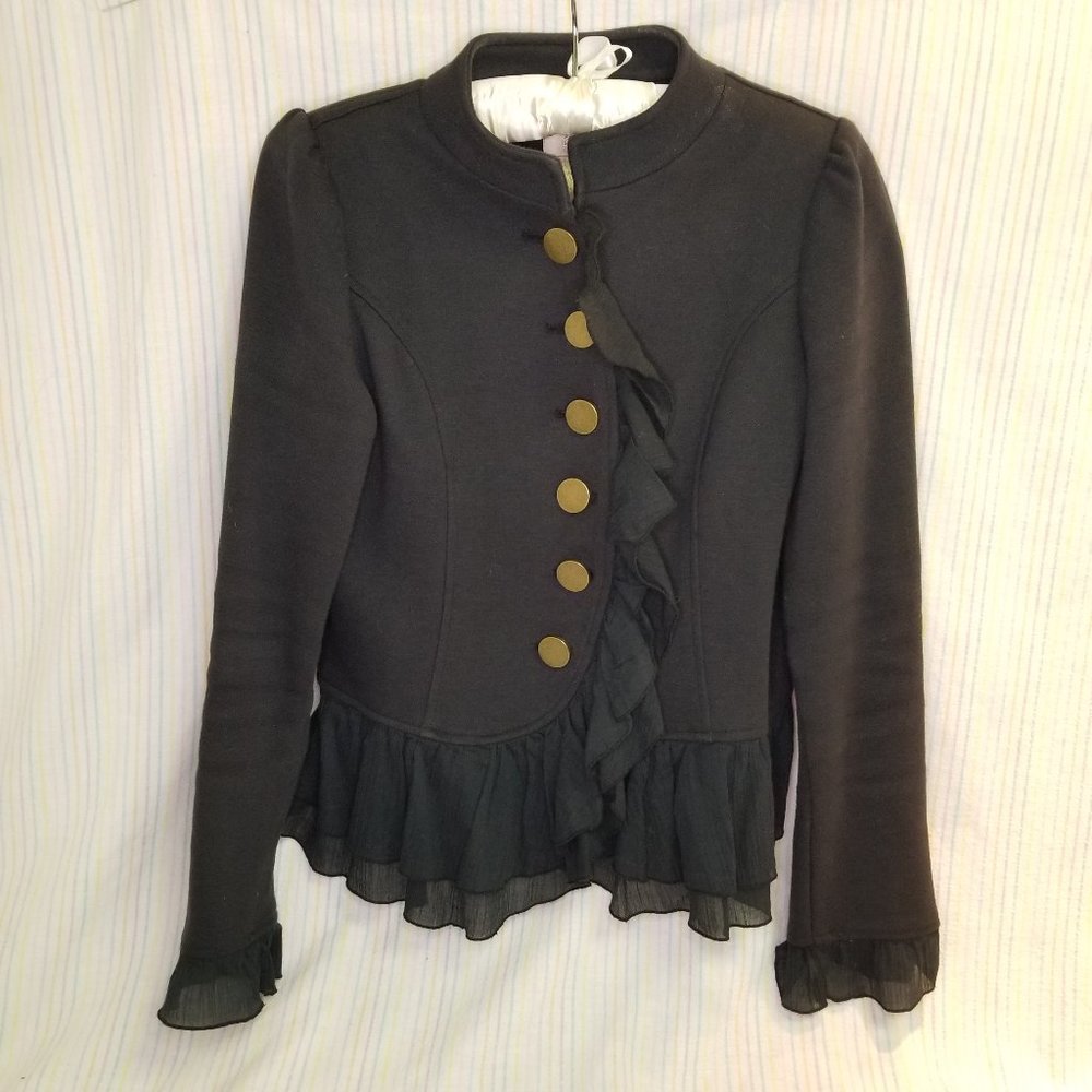 Women's Size M Cropped Black Ruffled Jacket Casual Dressy